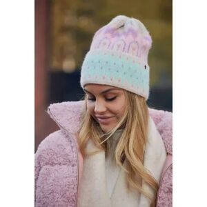 JOCELYN Hat Womens Cream Fair Isle Knit Beanie Pastel One Size Winter